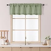Chyhomenyc Green Valance for Windows, Light Filtering Faux Linen Slub Textured Small Kitchen Valance, Rod Pocket Top Window Short Curtain for Bathroom Basement Farmhouse, 60Wx14L Inch