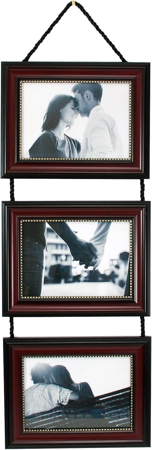 kieragrace Horizontal Lucy Collage Picture Frames on Hanging Ribbon (Set of 3), 5 x 7 Inch, Dark Brown with Gold Beading
