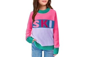 Yousify Girl's Ski Sweater Color Block Striped Long Sleeve Spring Fall Winter Knitted Pullover Jumper Tops 5-14 Years