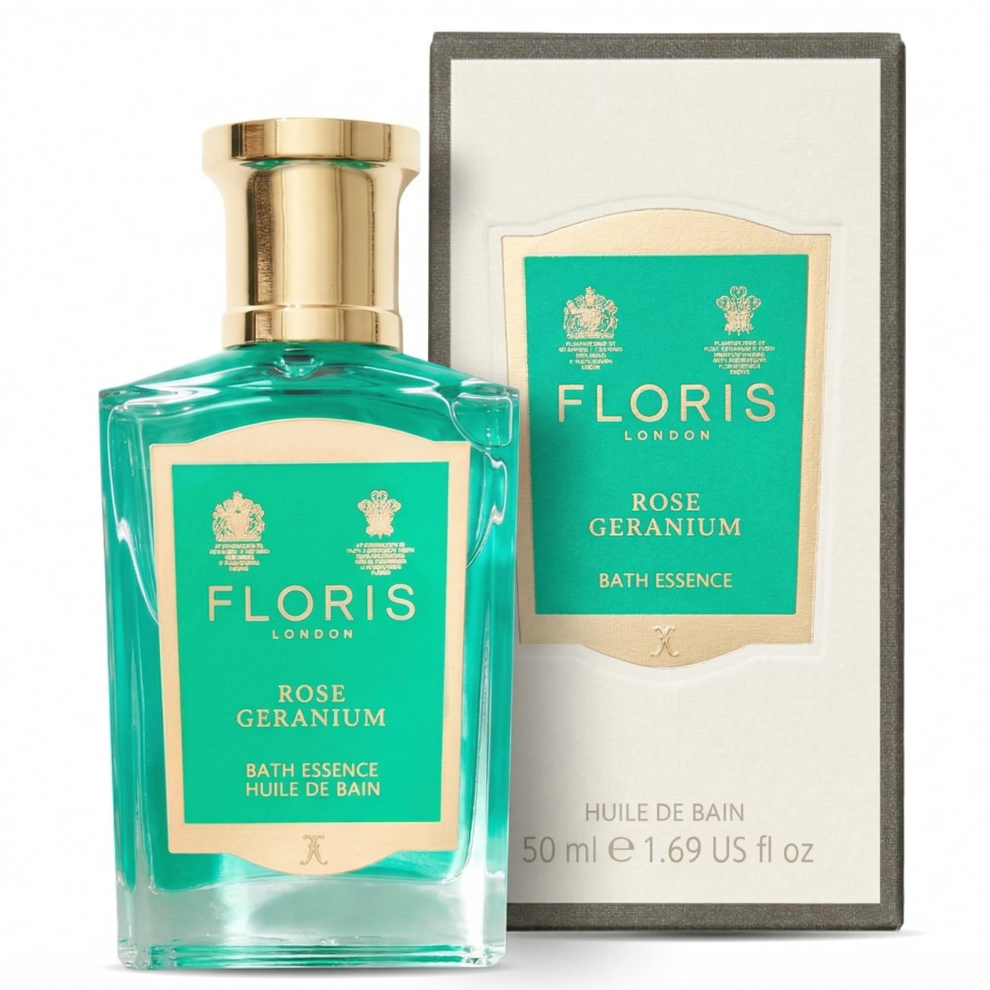 Floris London Rose Geranium Bath Essence (50 ml) Add Luxury Floral Fragrance to Your Bath | Delicately Enhanced with Lemon, Geranium & Violet | Designed to Leave Skin Smooth & Lightly Scented