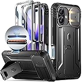 Poetic for iPhone 17 Case with Camera Control Capture Button, [Slide Camera Cover] [Built-in Stand] [Built-in Screen Protector] Full-Body Military Grade Rugged Phone Case for iPhone 17, Black