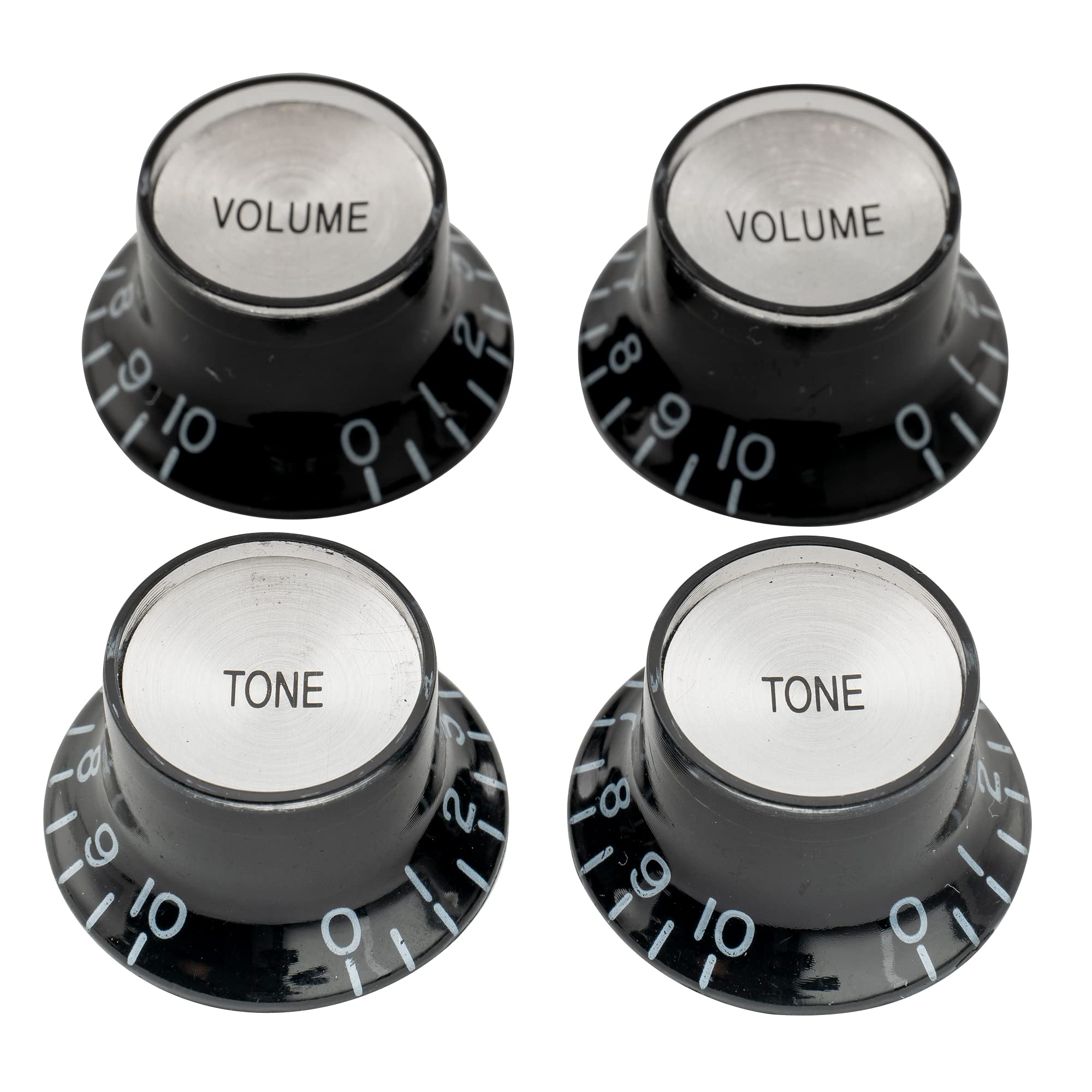 Musiclily Pro Inch Size LP Guitar Reflector Knobs Top Hat Bell Knobs 2 Tone 2 Volume for USA Les Paul SG Style Electric Guitar, Black with Silver Reflector (Set of 4) โ image 1