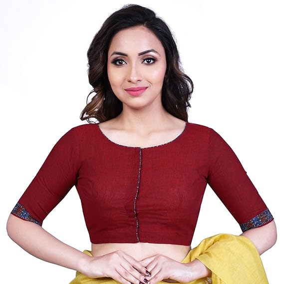 Women's South Cotton Printed Stitched Blouse (D-005345-Maroon)