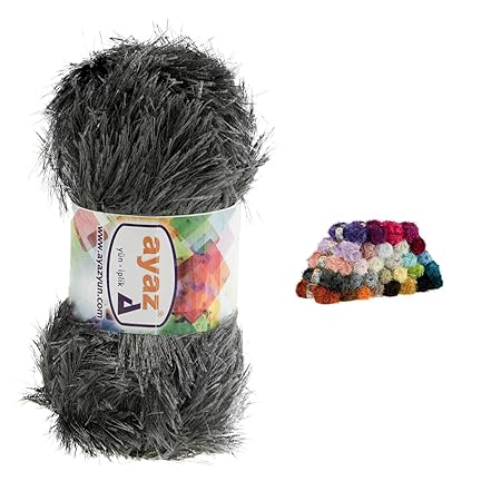 maDDma 100g Strickgarn Yumos Fransenstrickgarn Strickwolle, Farbe:1193 dunkelgrau