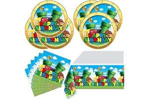 PEACHPUNK FOR Mario Party Tableware, 20 Plates and 20 Napkins and Tablecloth71 '' x 42 ''Super Bros Birthday Party Decorate Supplies