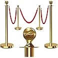 4PCS Gold Stanchions Posts with 3PCS 5 ft Red Velvet Rope, Red Velvet Rope Stanchion Set Crowd Control Barriers, Stanchions and Velvet Ropes Red Carpet Poles for Party Supplies