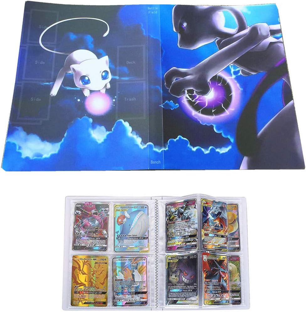UHIPPO Storage Album Compatible Pokemon Cards, Cards Holder Compatible Pokemon Card GX MEGA and EX, Album Binder Compatible Pokemon Trading Cards, 30 Pages–240 cards (back-to-back) (Mewtwo VS Mew)