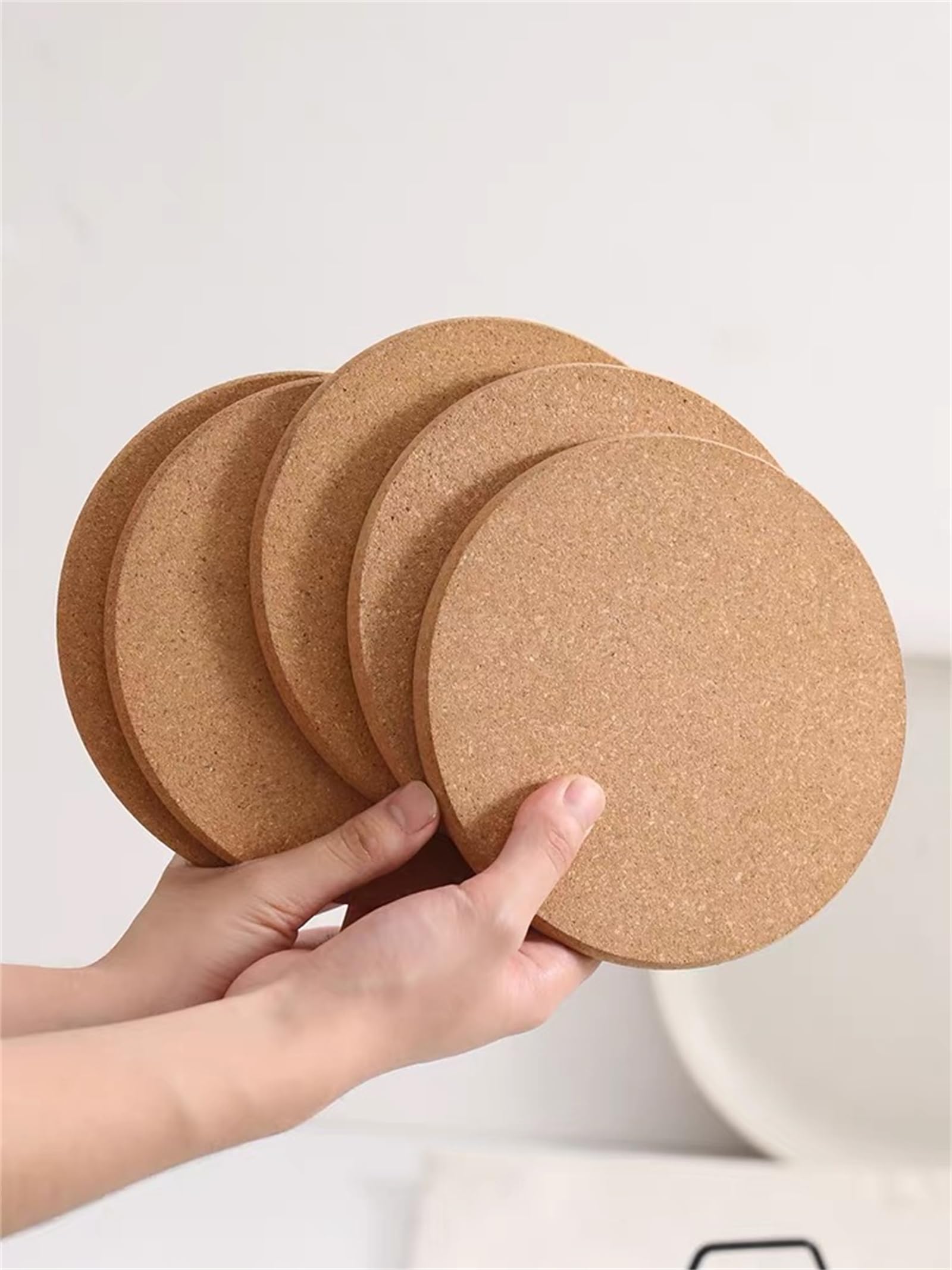 Cork Mats for Hot Pans Pots, Cork Place Mats for Table, Heat Resistant Coasters Set of 6, Non Slip Round Table Mat for Kitchen Worktops 7.5inch