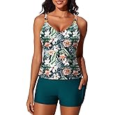 Summer Mae Womens Modest Tankini Swimsuits with Shorts 2025 Tummy Control Bathing Suits with Side Pockets Swimwear
