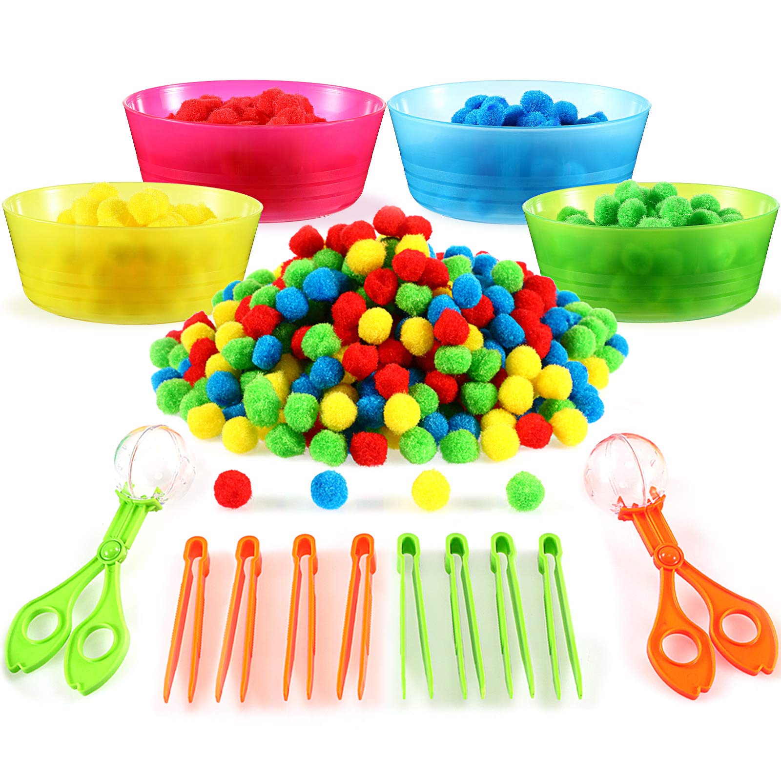 Photo 1 of 138 Pieces Fine Motor Skills Toys for Early Education and Sorting Counting Training Development, for Ages Over 3 Including 8 Sorting Bowls 2 Scissors Clip 8 Tweezers and 120 Colorful Plush Balls