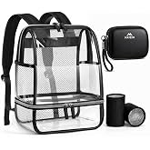 MATEIN CLASSIC TPU Clear Backpack Stadium Approved, Dual-Layer Stadium Bag | 12&times;6&times;12, RFID Wristlet Pouch, Insulated Can Sleeves, Clear Bag, Thick Transparent Backpack, for Game Day Sports Festival