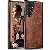 LOHASIC for Galaxy S22 Ultra Case, Premium Leather Luxury Business PU Non-Slip Grip Shockproof Bumper Full Body Protective Cover Phone Cases for Samsung Galaxy S22 Ultra 5G 6.8 inch - Brown