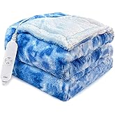 ZXU Heated Blanket Electric Throw Blanket, Plush & Sherpa Heating Blanket, 50" x 60" Warming Blanket, 12 Heating Levels & 1-24 Hours Auto Off,Machine Washable, Blue