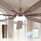 Minislak 72" Oil Rubbed Bronze Smart Ceiling Fan with Light via WiFi Alexa,6-Speeds Quiet DC Motor,Dimmable,Outdoor Antique Bronze Large Ceiling Fan for Living Room,Patio,Dual Finish 7 Blades