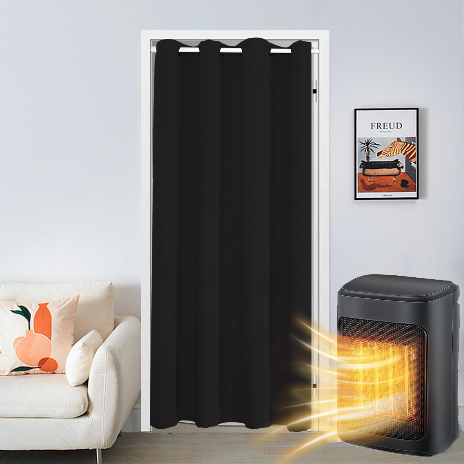 SK Studio Doorway Curtain Blackout Closet Curtains Thermal Insulated Privacy Grommet Door Curtains for Room Divider, Hallway, Window Black, 34" W x 80" H