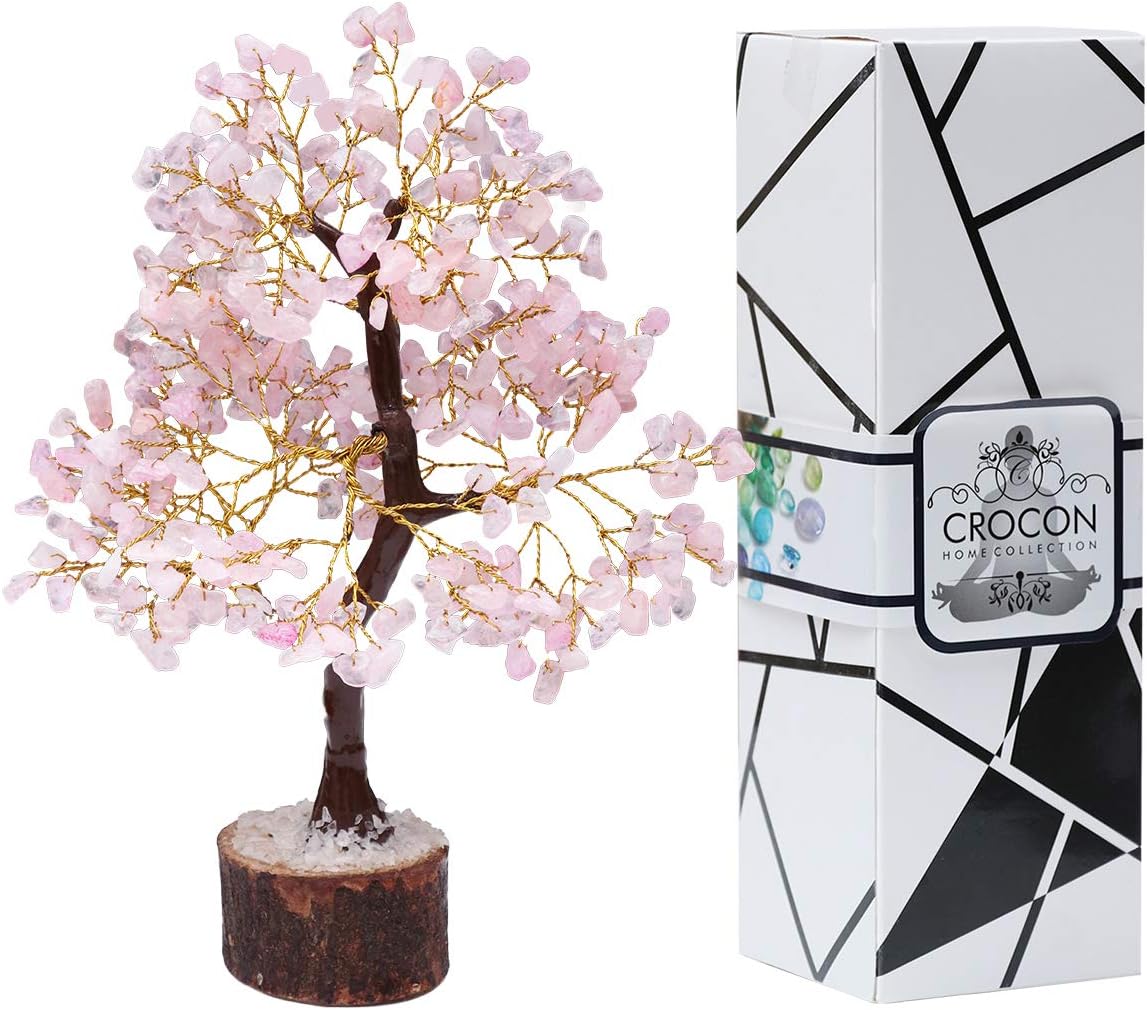 Rose Quartz Crystal Tree Cute Room Decor and Pink Home Decor Healing crystals Tree of Life Chakra Tree Birthday Gifts for Women Mum Her Sister House warming Gifts New Home Spiritual Presents Gift