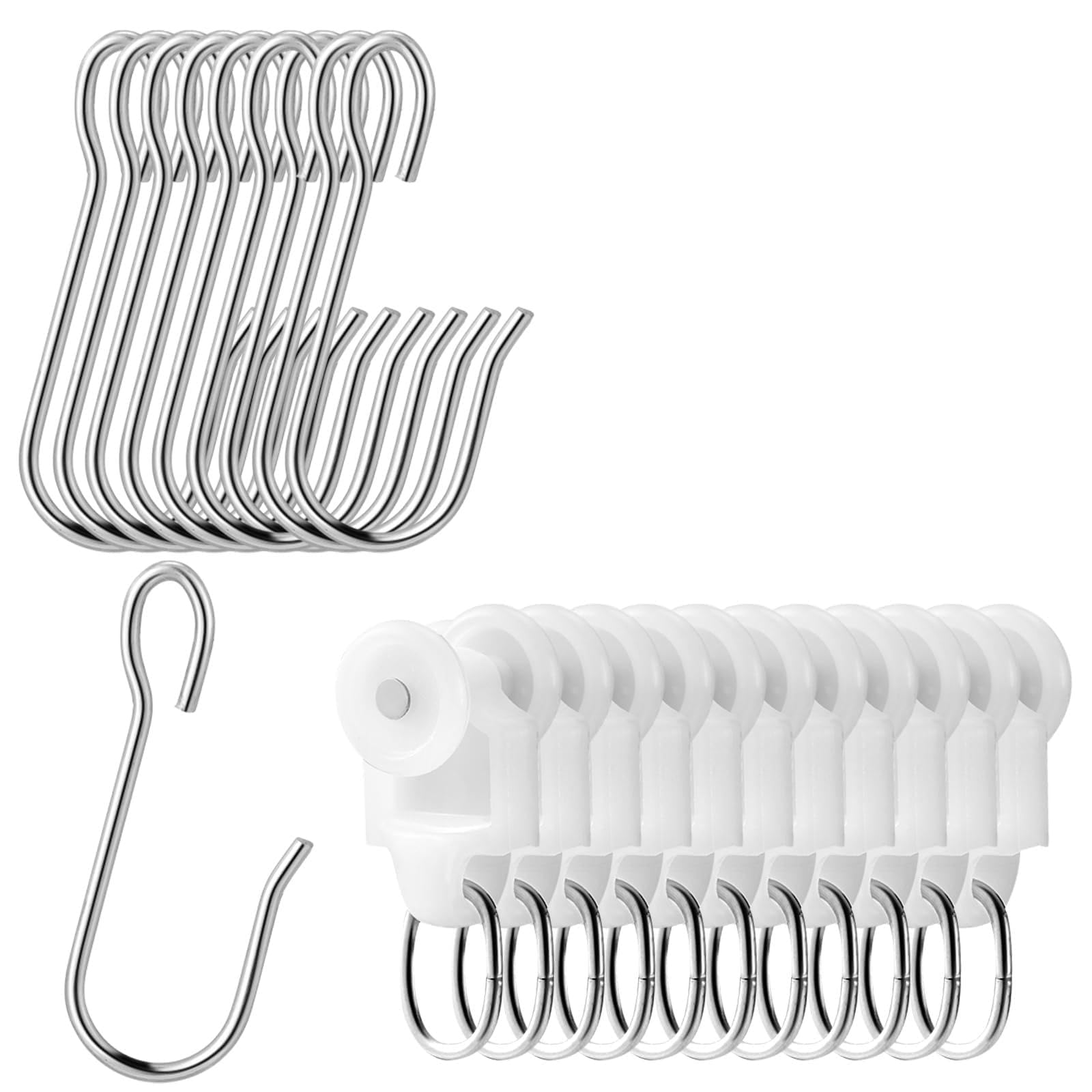 Photo 1 of Marsui 20 Sets Curtain Track Roller Hooks Dual Wheel Roller Carriers for Ceiling Track with Stainless Steel Hooks for Curtains Drapes Room Dividers