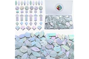 ILLUCKAI 7 Shapes Iridescent Glass Mosaic Tiles for Crafts, 280g Stained Glass Sheets for Home Decor, Mosaic Pieces for Mosaic Projects (Iridescent White)