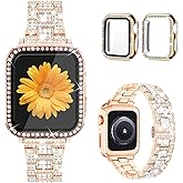 Mesime Compatible for Apple Watch Band with Screen Protector Case, Jewelry Replacement Bands 46mm 45mm 44mm 42mm 41mm 40 mm 38mm 2 Pack Protective Cover for iWatch Series 11/10/9/8/7/6/5/4/3/2/1/SE Women