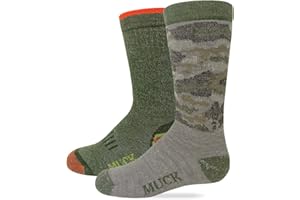 MUCK Boot Youth Boys Girls Heavyweight Merino Wool Blend Camo Boot Socks 2 Pair Pack