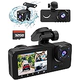 Dash Cam Front and Rear Inside, 4K Full HD Triple Dash Camera for Cars, Car Camera with 32GB Card,Built-in Loop Recording,G-Sensor,24H Parking Monitor,WDR - (XGT)