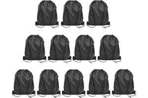 Svaldo Pack of 12 Black Drawstring Bags, 13x17 Inch Polyester Non-nylon Sport Cinch Bags, Bulk Draw String Backpack Sport Storage Bags for Men Women Gym Trip Party Favors Gift