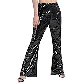 ODIZLI Womens High Waist Sequin Sparkle Flared Pants