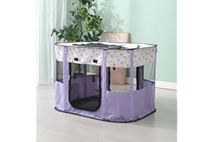 VARMTOR Foldable Pet Playpen, Puppy Play Pen for Indoors Foldable Indoor Enclosure with Carry Bag(Medium, Purple)