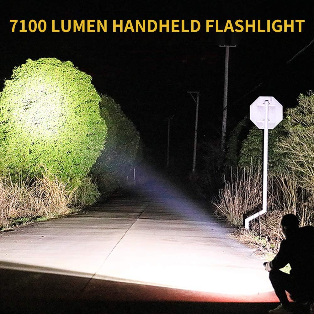 7100 Lumen Handheld Flashlight with 18650 Rechargeable Batteries LED Tactical Flashlight with 5 Modes Water Resistant for Camping Hiking Outdoor Biking Emergency - - 