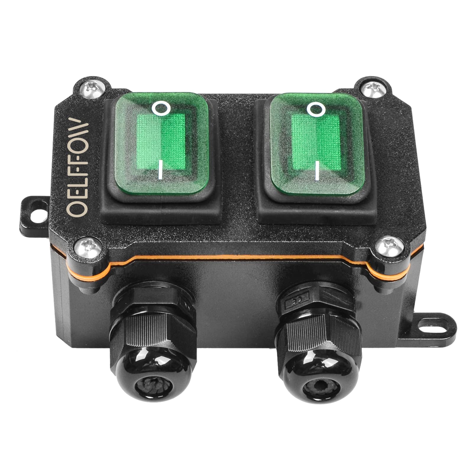 Photo 1 of OELFFOW Waterproof On Off Toggle Switch Double Switch/Outlet with Green Light Rocker Button Inline Cord Switch DPST AC/DC 20A-125V,16A-250V,30A-24V,35A-12V, IP66