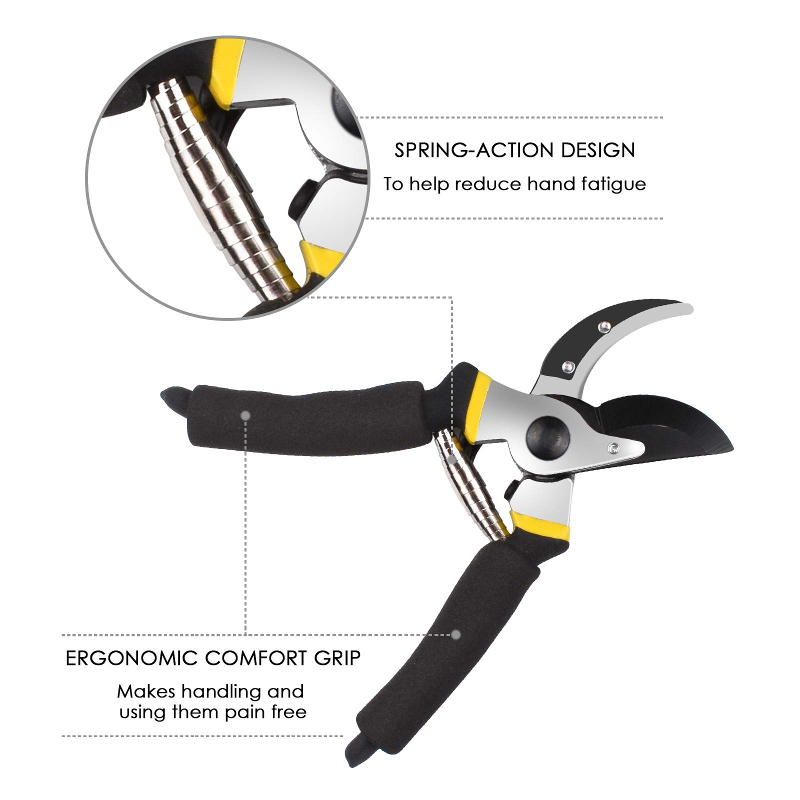 KORAM Bypass Pruning Shears Heavy Duty Hand Pruner with Garden Gloves - Ergonomic Handles Stainless, Steel Blades Garden Shears for Branch, Hedge, Shrub & Bush