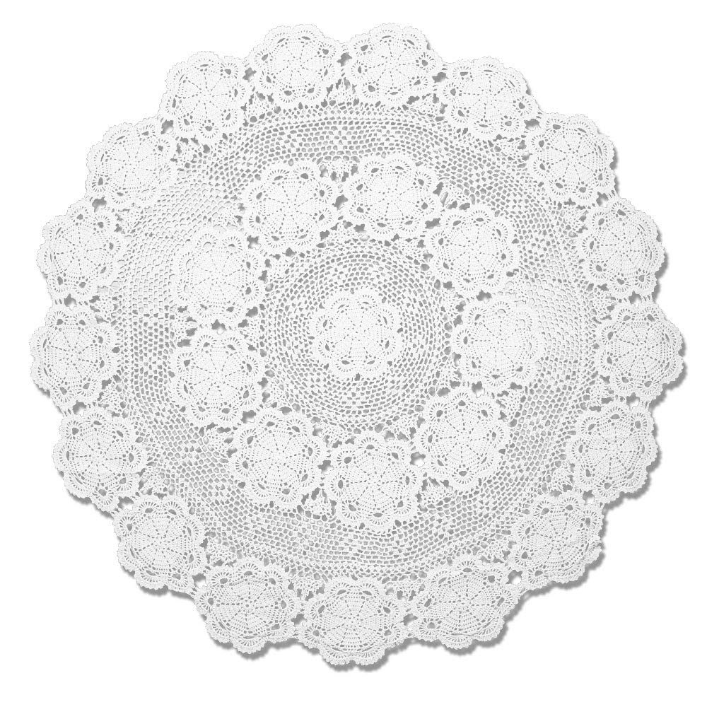 KEPSWET 60 inch Round White Crochet Lace Floral Tablecloth Handmade ...