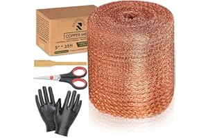 RAYTRENDS 3rd Gen Copper Mesh Rodent Control Kit 5" x 35ft, 100% Premium Copper Wool for Sealing Holes & Water Gaps, Blocks Slugs, Snails, Mice & Pests – with Scissors, Gloves & Packing Tool