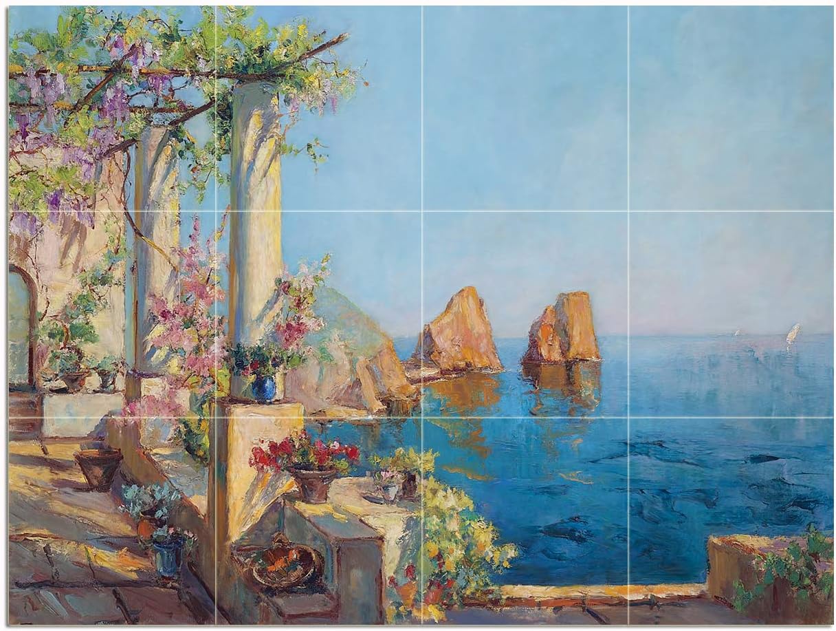 Capri Sea Ocean Terrace Veranda Tile Mural Kitchen Backsplash Marble Ceramic - Picture 11 of 14