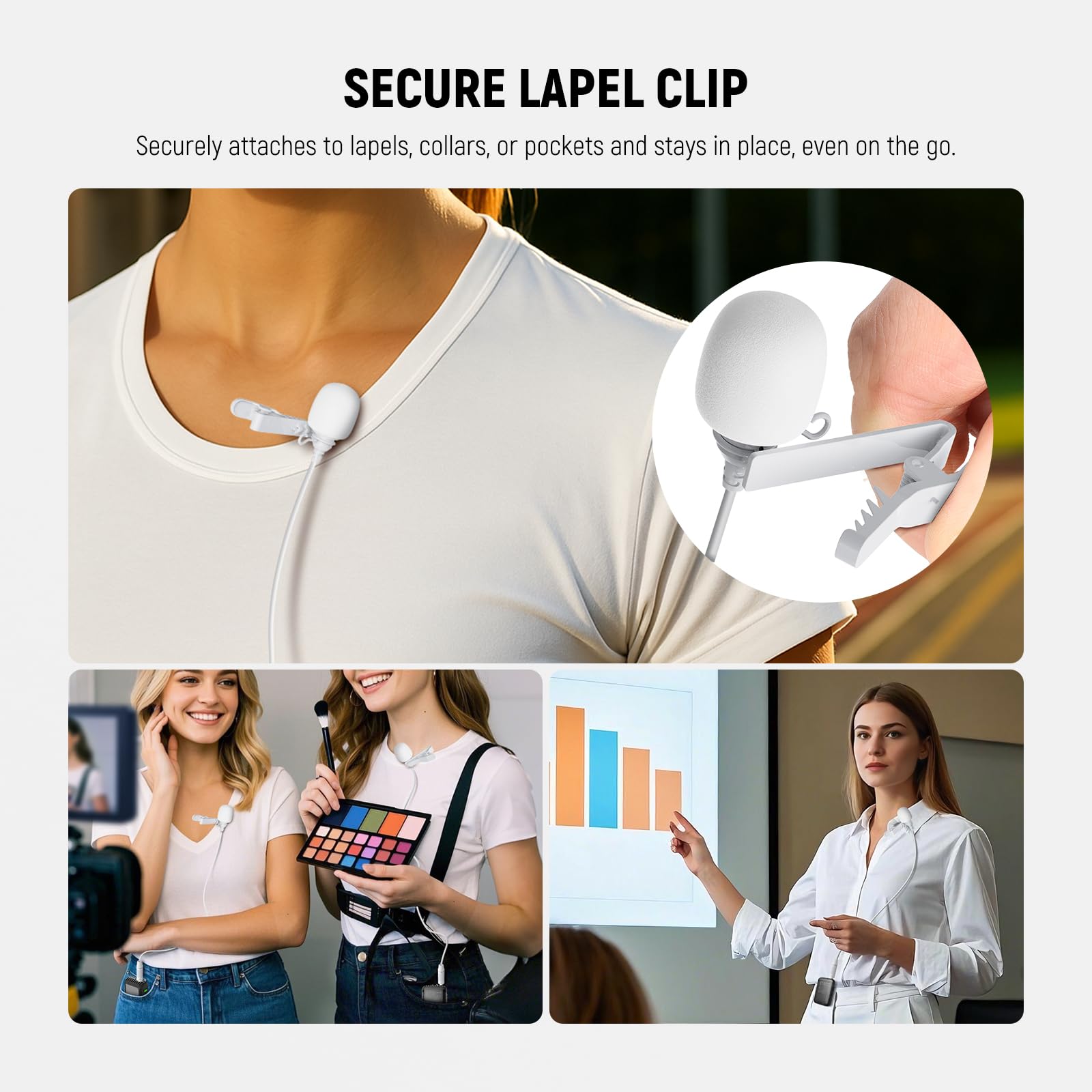 NEEWER 2 Pack Lavalier Lapel Microphone Compatible with Rode Wireless GO II 2 DJI Wireless Mic Transmitter, Omnidirectional Condenser Wired Clip On Lav Mic for Stage YouTube Live Streaming, CM5, White