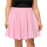 Afibi Womens Plus Size Mini Skater Skirt Basic Versatile High Waisted Flared Short Stretchy Skirts