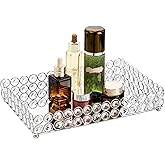 Hedume Crystal Cosmetic Mirrored Makeup Tray, 12.3" x 8", Large Jewelry Organizer, Ornate Decorative Vanity Tray for Dresser, Countertop, Wedding, Home, Bathroom