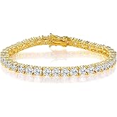 Gemsme Gold Bracelets for Men and Women 18K Yellow Gold Plated 4.0 Round Cubic Zirconia Classic Tennis Bracelet Size 6-9 Inch