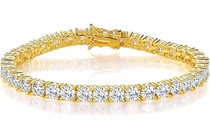 Gemsme Gold Bracelets for Men and Women 18K Yellow Gold Plated 4.0 Round Cubic Zirconia Classic Tennis Bracelet Size 6-9 Inch
