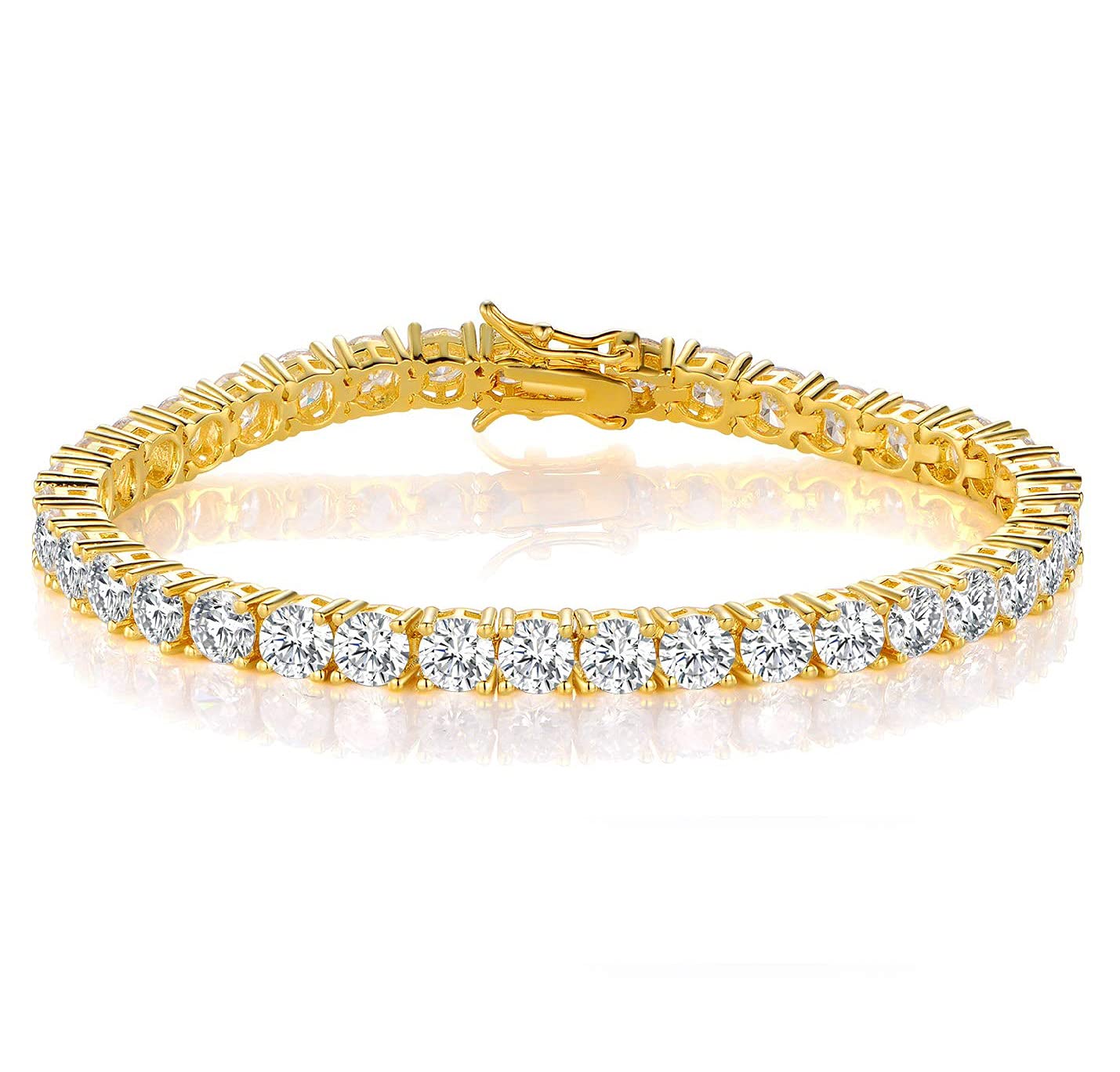 GMESME 18K Yellow Gold Plated 4.0mm Cubic Zirconia Classic Tennis Bracelet 7.5 Inch