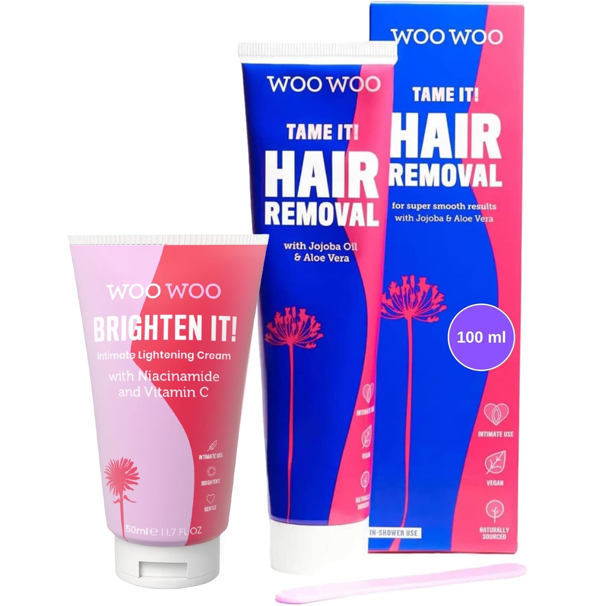 WooWoo It Takes Two! Natural Intimate Hair Removal Cream 100ml & Brighten It! Hyperpigmentation & Dark Spot Corrector Cream 50ml