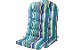 FILUXE Adirondack & Rocking Chair Cushion, High Back Patio Cushions - Waterproof Solid Tufted Pillow, Indoor/Outdoor Pads with Ties, Fade-Resistant & Seasonal All Weather Replacement (Stripe Blue, 2)