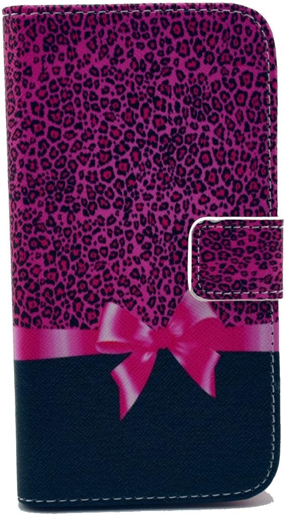 Amazon.com: for Samsung Galaxy S4 Mini Case,Pink Leopard Bow Tie Flip Wallet Credit ID Card Slot ...