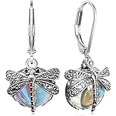unixmoment Bohemian Sparkly Crystal Moonstone Vintage Gold Dragonfly Dangle Drop Leverback Earrings For Women