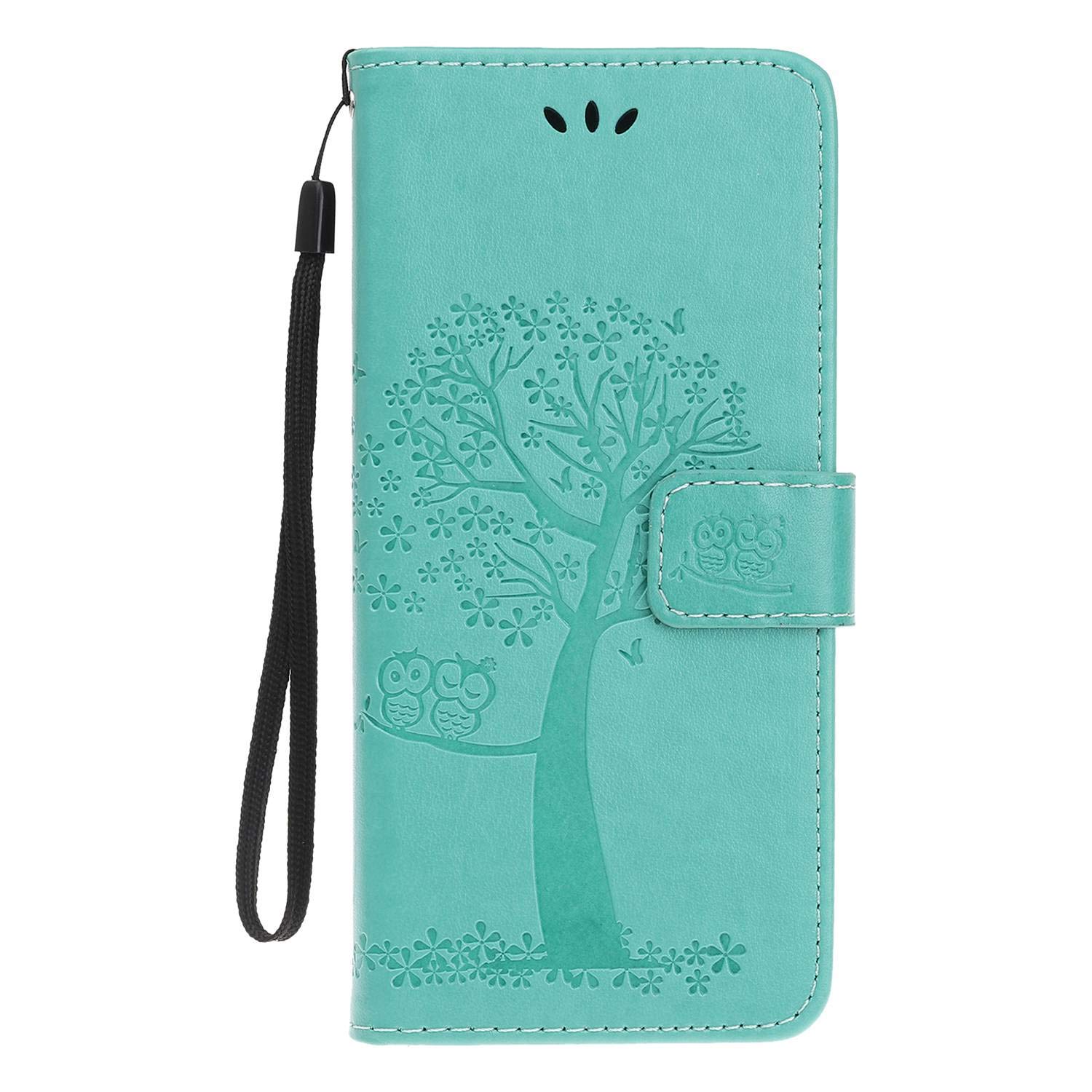 Skhawen for iPhone 11 Case, Flip Shockproof PU Leather Embossed Owl Wallet Magnetic Cover for iPhone 11 with Card Holder Viewing Stand, Green
