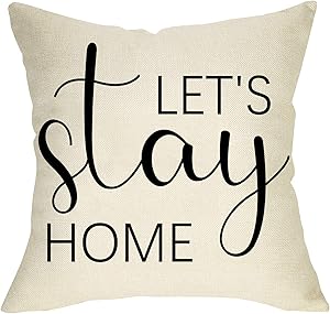 Pycat Let's Stay Home Throw Pillow Cover 18 x 18 Sofa Couch Rustic Decoration Farmhouse Home Décor Housewarming Gift Quote Decorative Pillowcase Cotton Linen Cushion Case