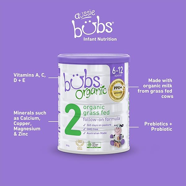 BUBS ORGANIC GRASS FED FOLLOW-ON FORMULA STAGE 2, MADE WITH NON-GMO COW’S MILK, FOR INFANTS 6-12 MONTHS, 28.2 OZ