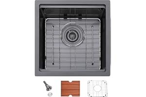 SHACO 15x15 Black Undermount Bar Sink, 15 Inch Gunmetal Black Single Bowl Kitchen Sink, Handmade Stainless Steel 16 Gauge Workstation Laundry Single Bowl with Accessories