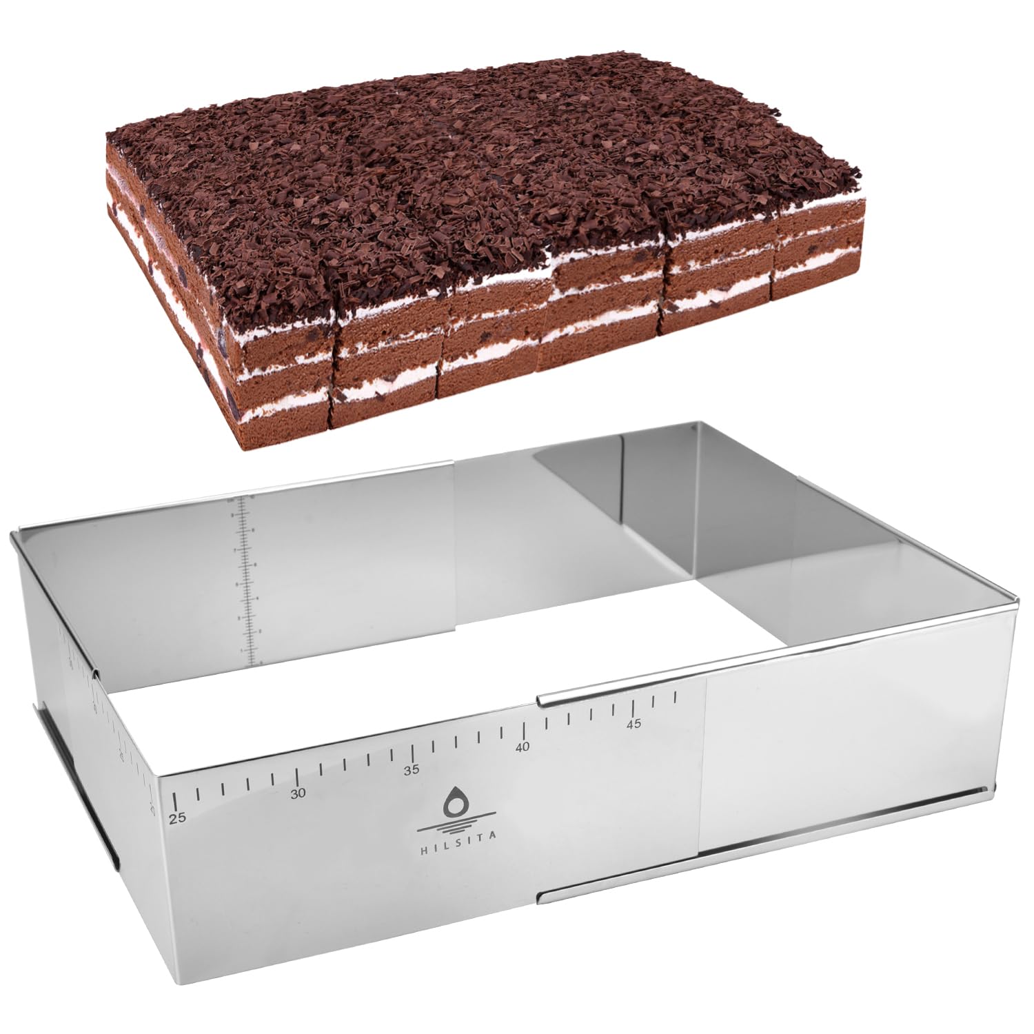 Hilsita Adjustable Rectangular Cake Frame, Stainless Steel Cheesecake Mould, Pastry Dessert Making Tool,Tiramisu Cake Rings for Kitchen Baking, Height 10 cm (9.8 * 7.5 * 4INCH)