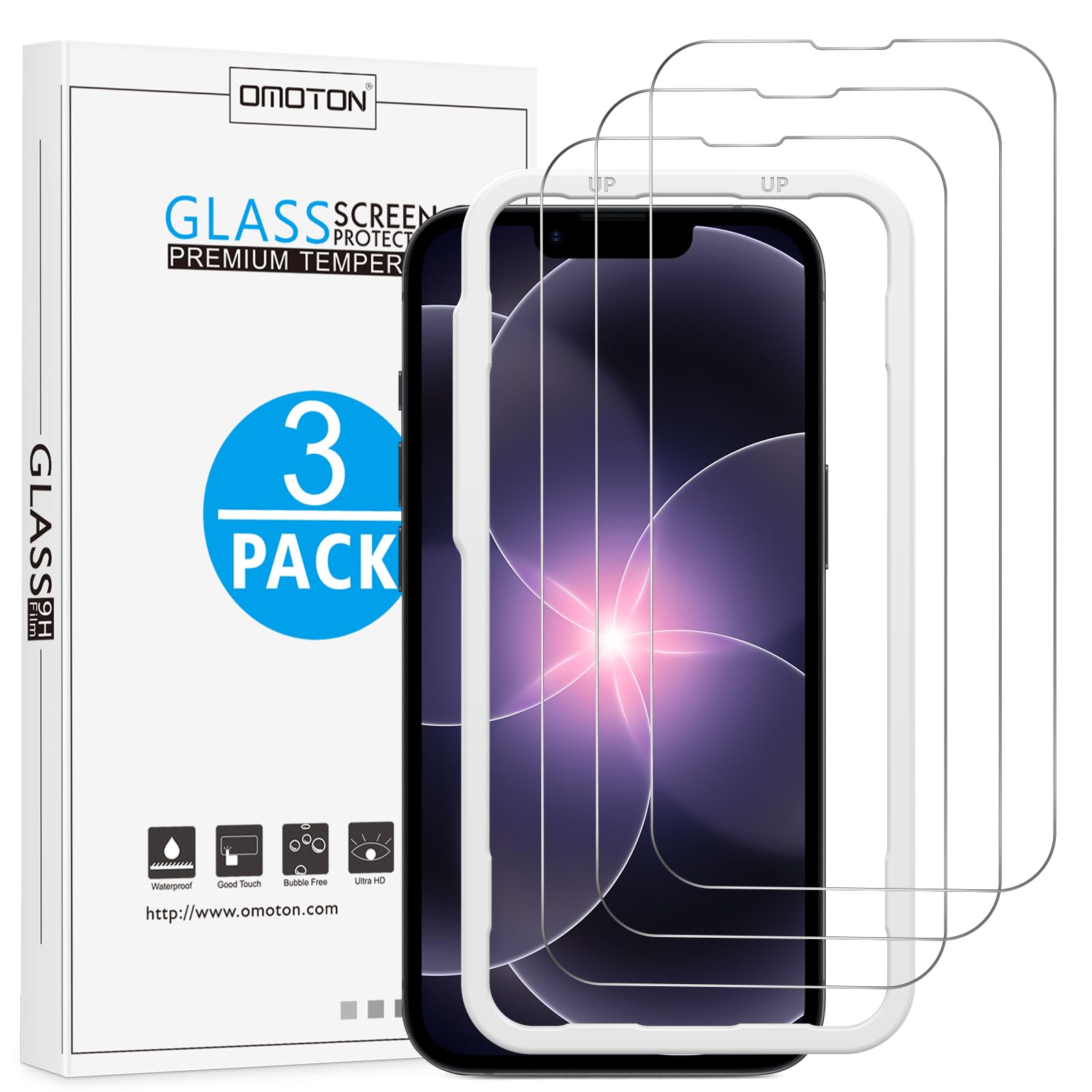 OMOTON 3 Pack Screen Protector for iPhone 17e 2026/ iPhone 16e 2025 6.1 Inch, Tempered Glass Film, Bubble-Free, HD Clear, Anti-Scratch, Easy Installation Protective Glass